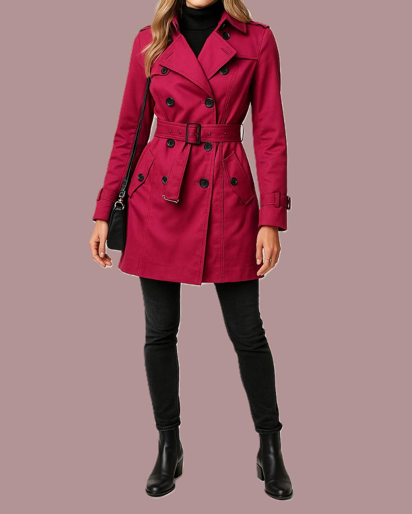 Chic & Jeune frambooskleurige trenchcoat maat 36/38, Kleding | Dames, Jassen | Zomer, Zo goed als nieuw, Maat 36 (S), Rood, Ophalen of Verzenden
