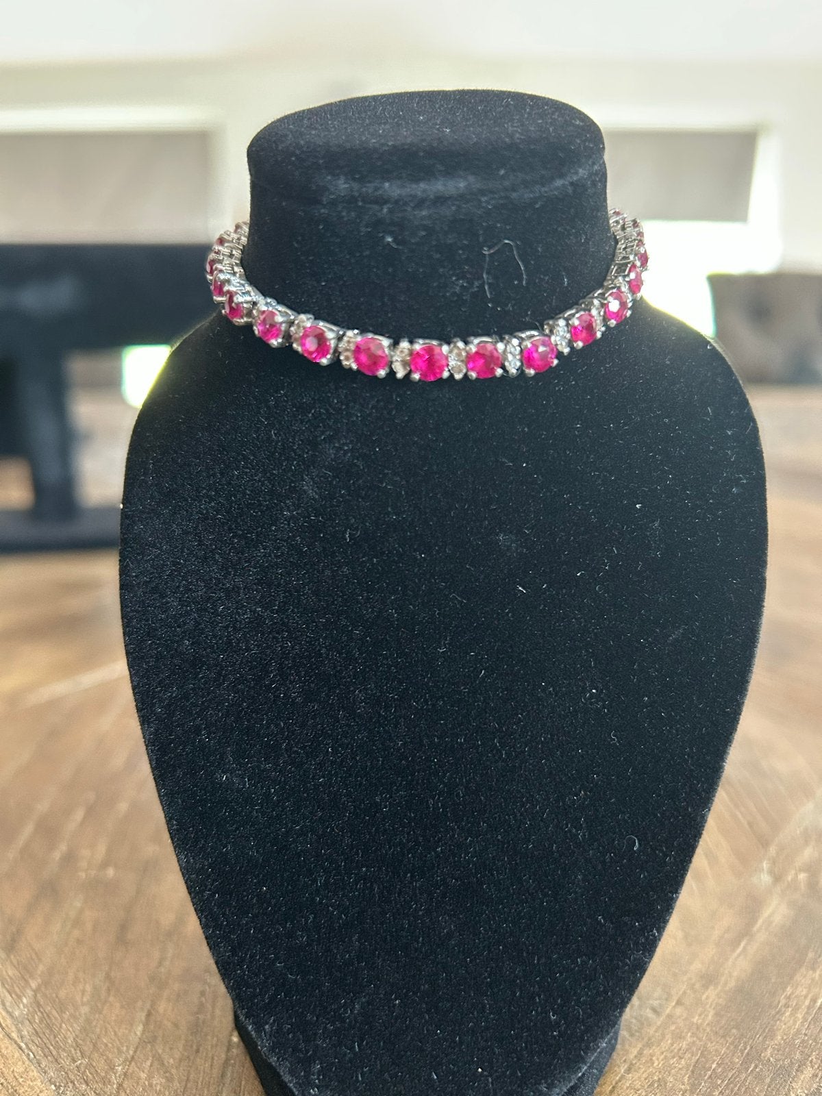 Zilveren armband met saffieren, Gebruikt, Paars, Ophalen of Verzenden, Met edelsteen