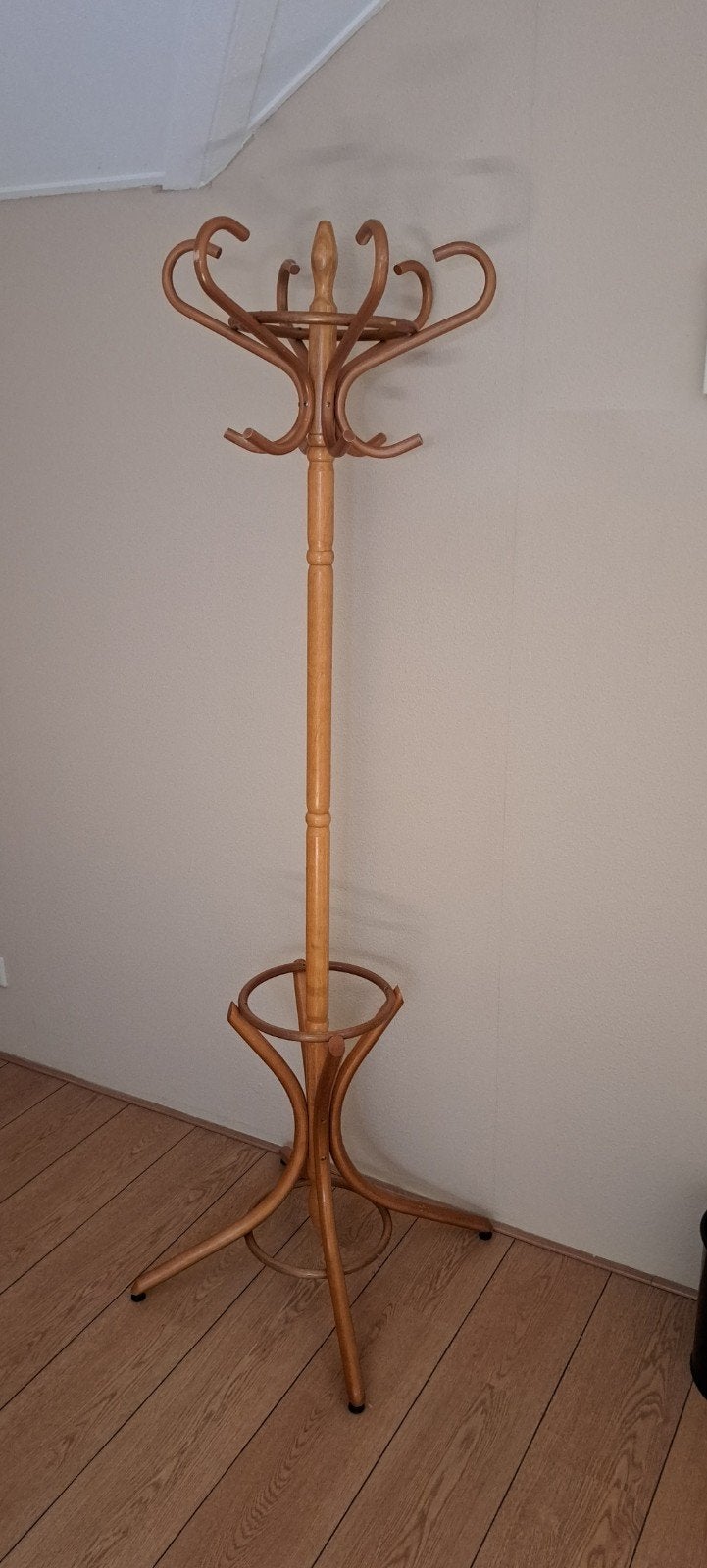 Vintage houten staande kapstok met paraplubak, Ophalen, Gebruikt, Staande kapstok, 150 tot 200 cm