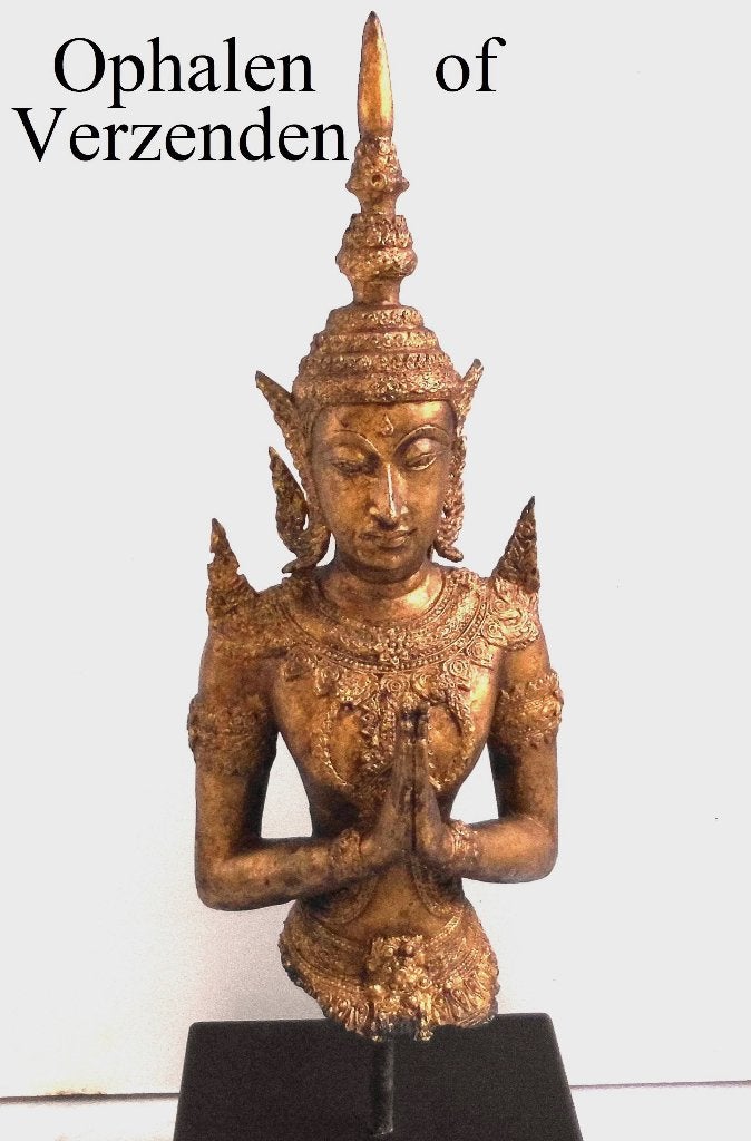 Oud bronzen Boeddha beeld (Fragment ) verguld. brons 51 cm, Ophalen