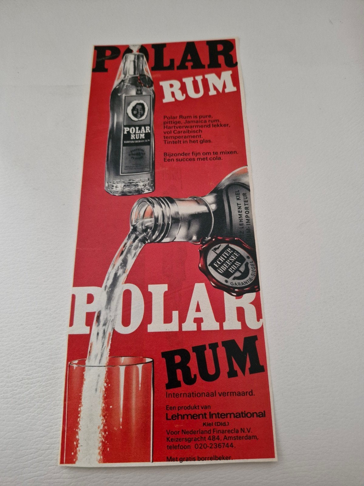 Vintage Polar Rum advertentie - 32 x 12 cm, Ophalen of Verzenden