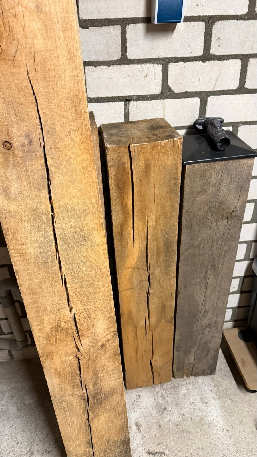 4 Eiken balken, diverse lengtes, Gebruikt, Eiken, Ophalen of Verzenden, Balk