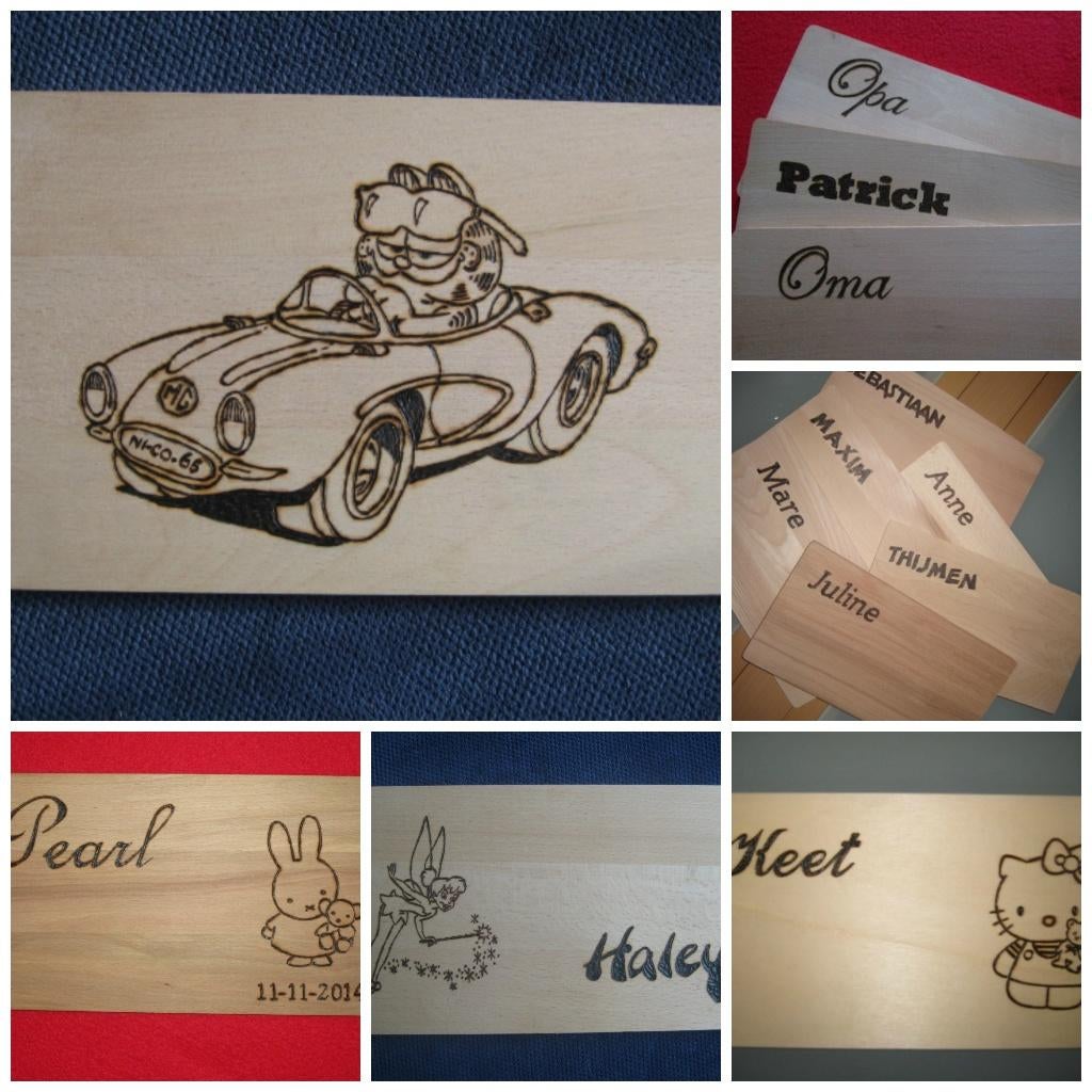 snijplankje div. lettertypes of tekening Creamar PYROGRAFIE, Hout, Snij-/serveerplank, Nieuw, Ophalen of Verzenden