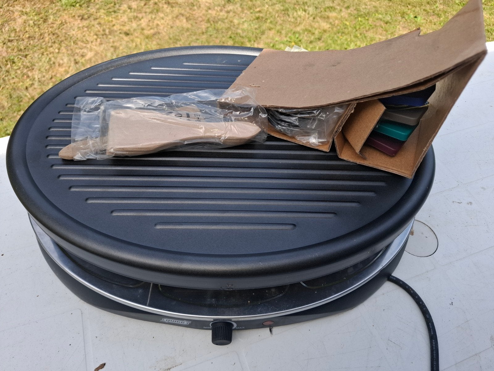 Elektrische grillplaat met raclette pannetjes, Ophalen of Verzenden, Gebruikt