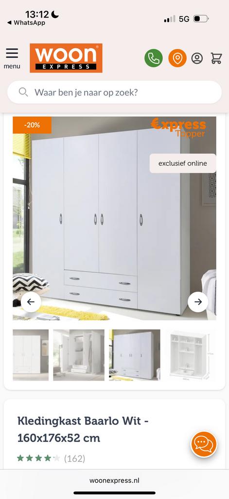 Kleding kast wit, Ophalen, Nieuw, Metaal of IJzer, 115 cm of meer