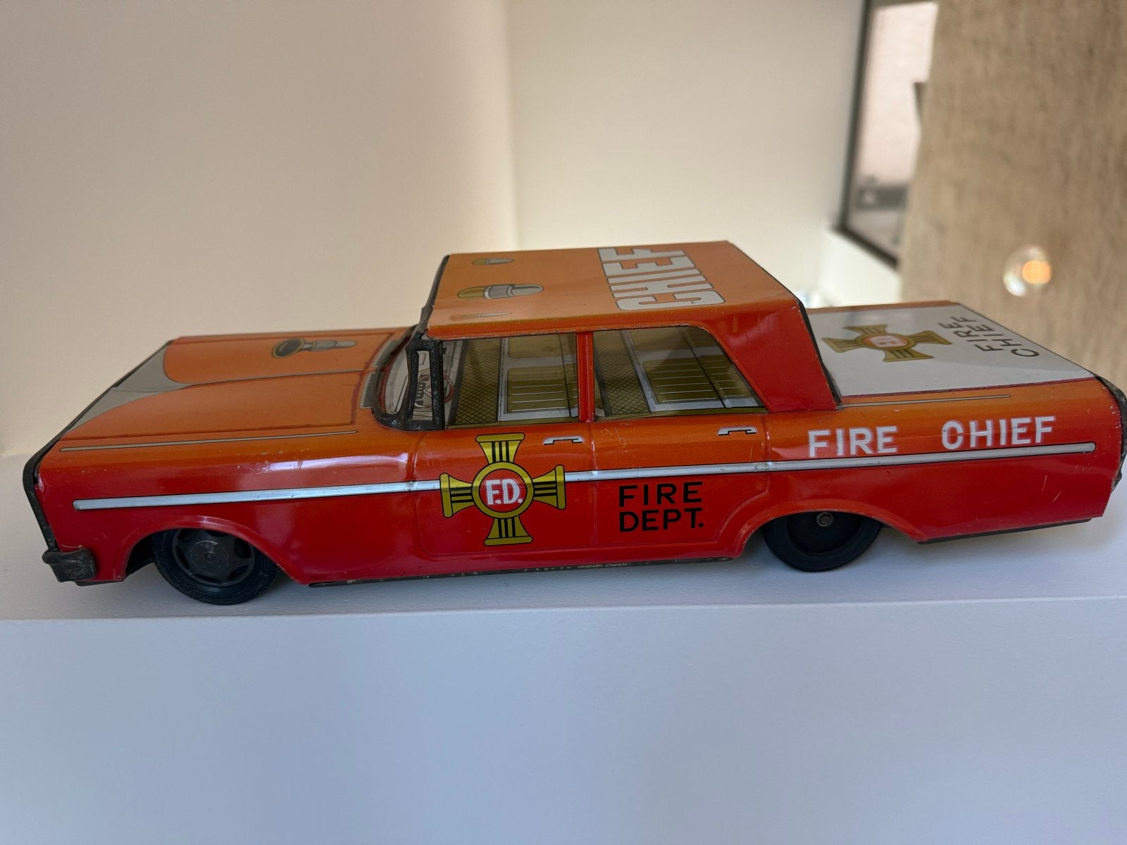 Vintage blikken brandweerauto - Fire Chief, Ophalen, Gebruikt
