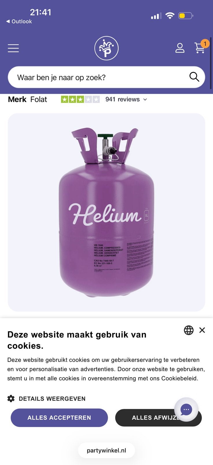 Heliumtank voor ca. 50 ballonnen Nieuw en ongebruikt, Ophalen, Nieuw, Feestartikel, Overige