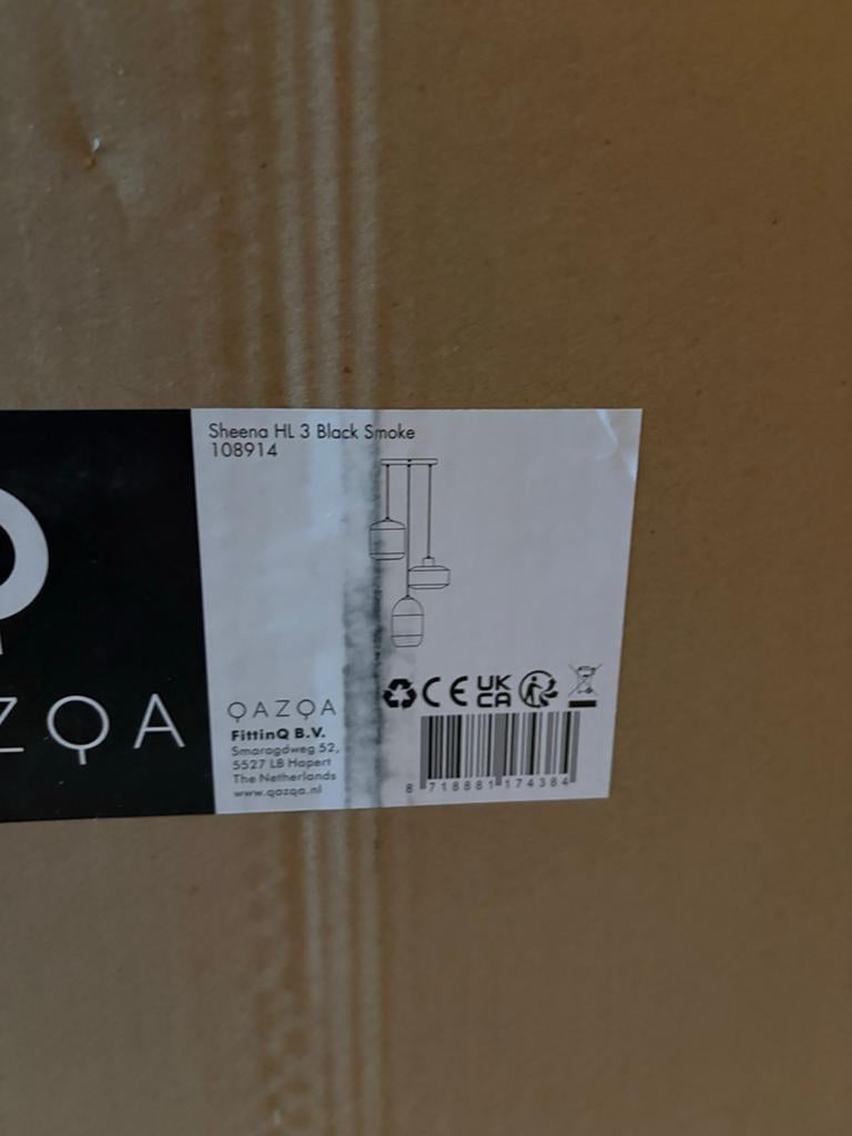 Nieuwe QAZQA Sheena HL 3 Black Smoke hanglamp (dubbel bestel, Ophalen, Nieuw, Glas, 75 cm of meer