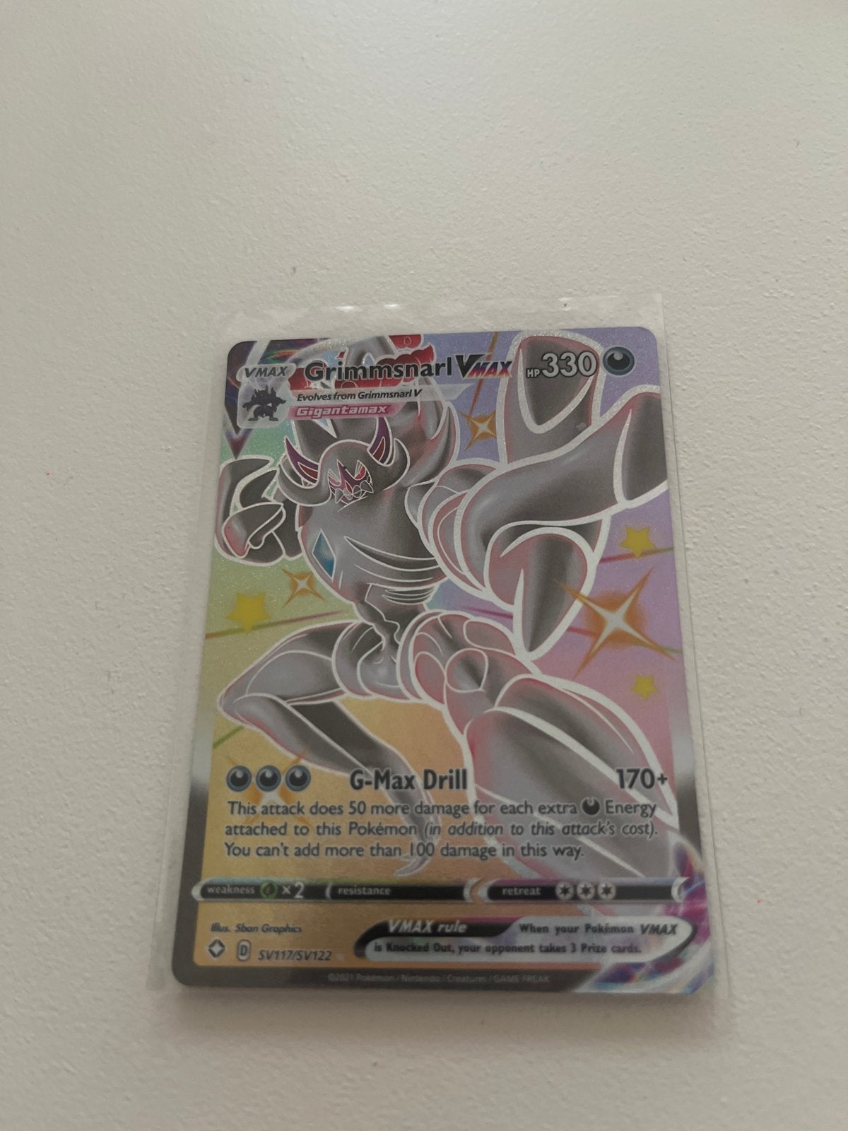 Grimmsnarl VMAX Pokémon Kaart - SV117/SV122, Ophalen of Verzenden, Zo goed als nieuw, Losse kaart, Foil