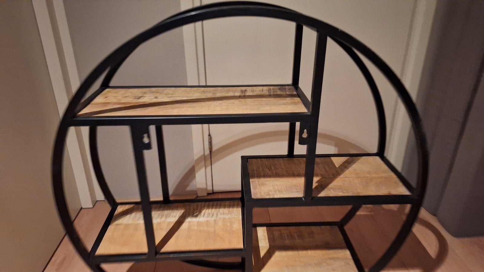 Rond Wandrek Mangohout en Zwart Metaal - 75cm, Ophalen, Zo goed als nieuw