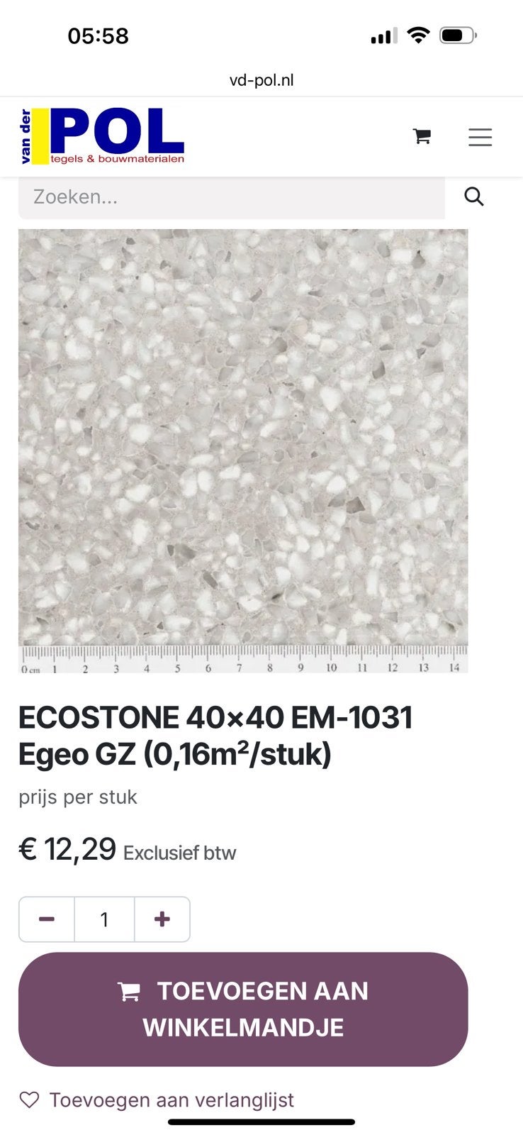 Ecostone Terrazzo tegels 40x40 Avorio & Egeo, Ophalen