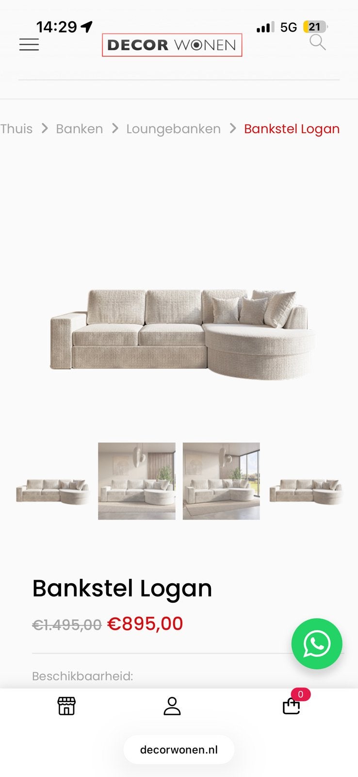 Bank Beige Decor Wonen Logan, Ophalen of Verzenden, Zo goed als nieuw