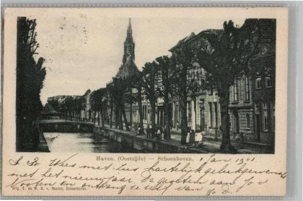 Schoonhoven Haven Oostzijde st1901 S & W N van Nooten, Verzamelen, Ansichtkaarten | Nederland, Verzenden, Voor 1920, Gelopen, Zuid-Holland