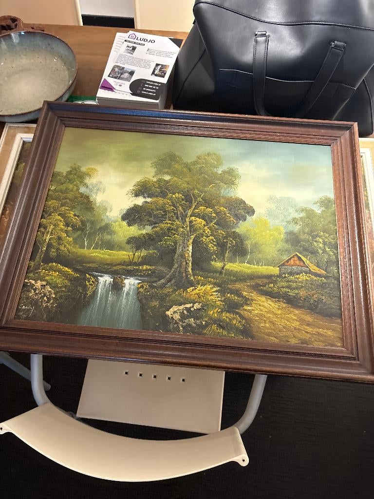 Vintage Landschap Schilderij Met Houten Lijst, Antiek en Kunst, Kunst | Schilderijen | Klassiek, Verzenden