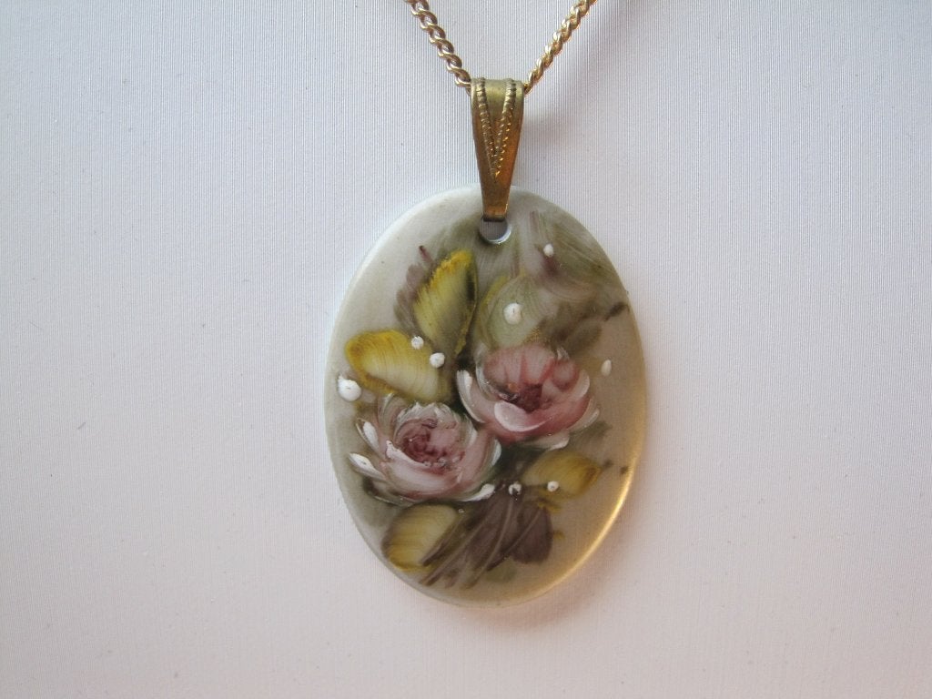 Kettinghanger keramiek porselein roze gele bloem afbeelding, Verzenden, Overige materialen, Hanger