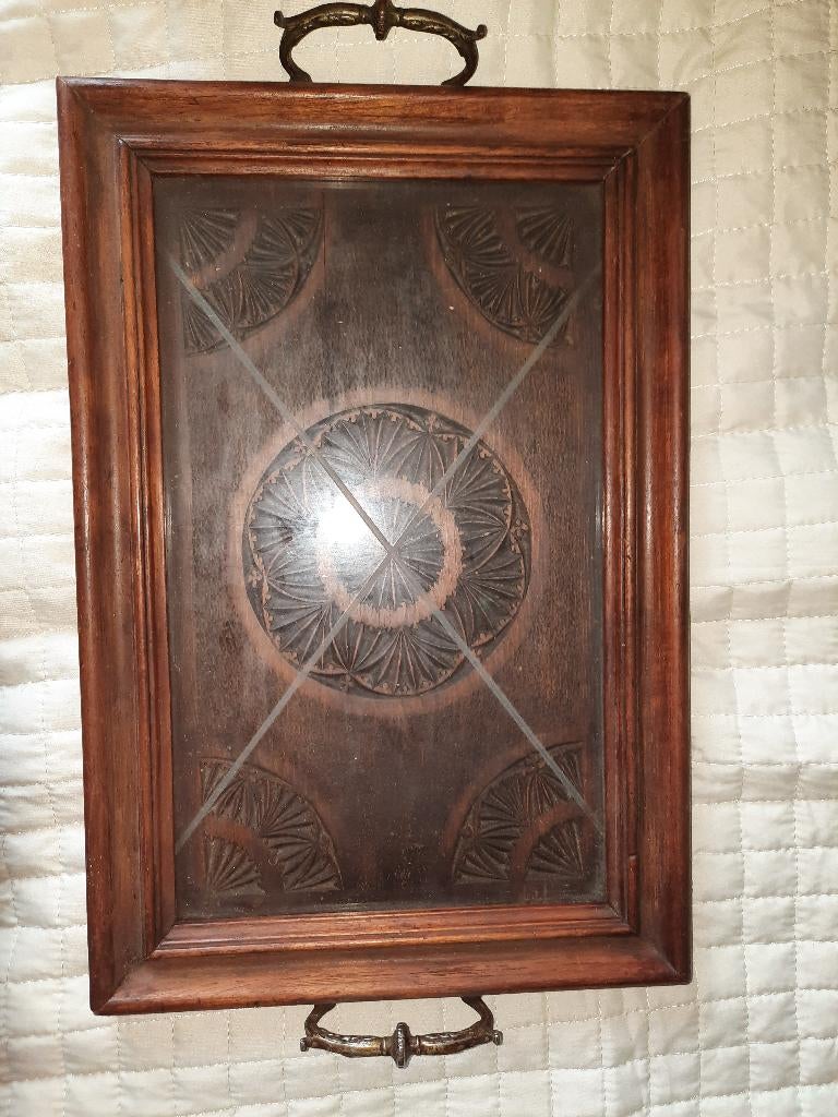Dienblad houteiken bewerkt, Ophalen of Verzenden, Gebruikt, Rechthoekig, Hout