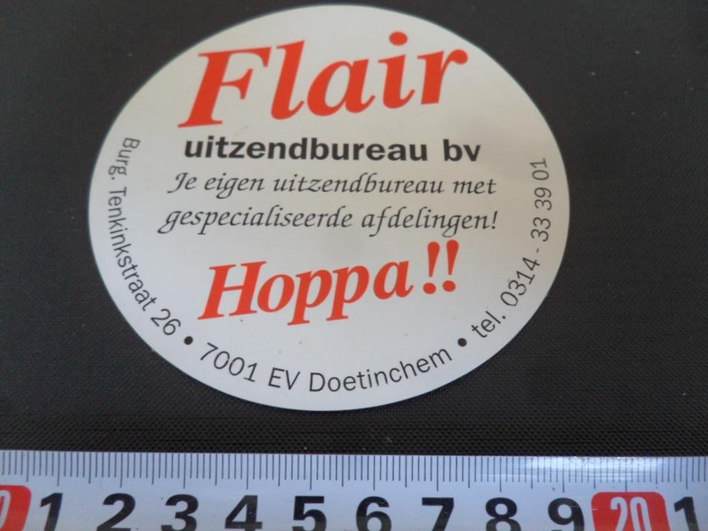 sticker Doetinchem FLAIR uitzendbureau bv  Hoppa !!, Verzamelen, Stickers, Zo goed als nieuw, Ophalen