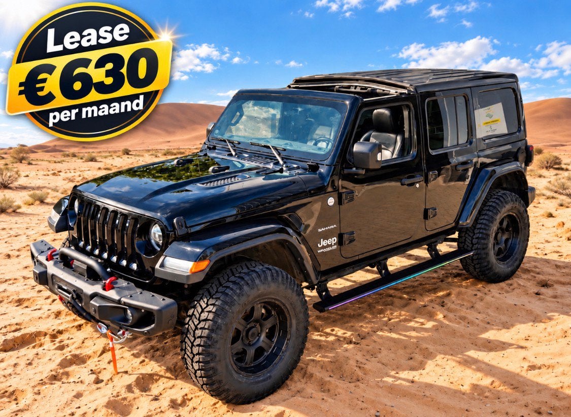 JEEP WRANGLER JL SAHARA EXTREME BLACK 1E EIGENAAR BTW AUTO, Auto's, 4 cilinders, 2500 kg, Zwart, Leder