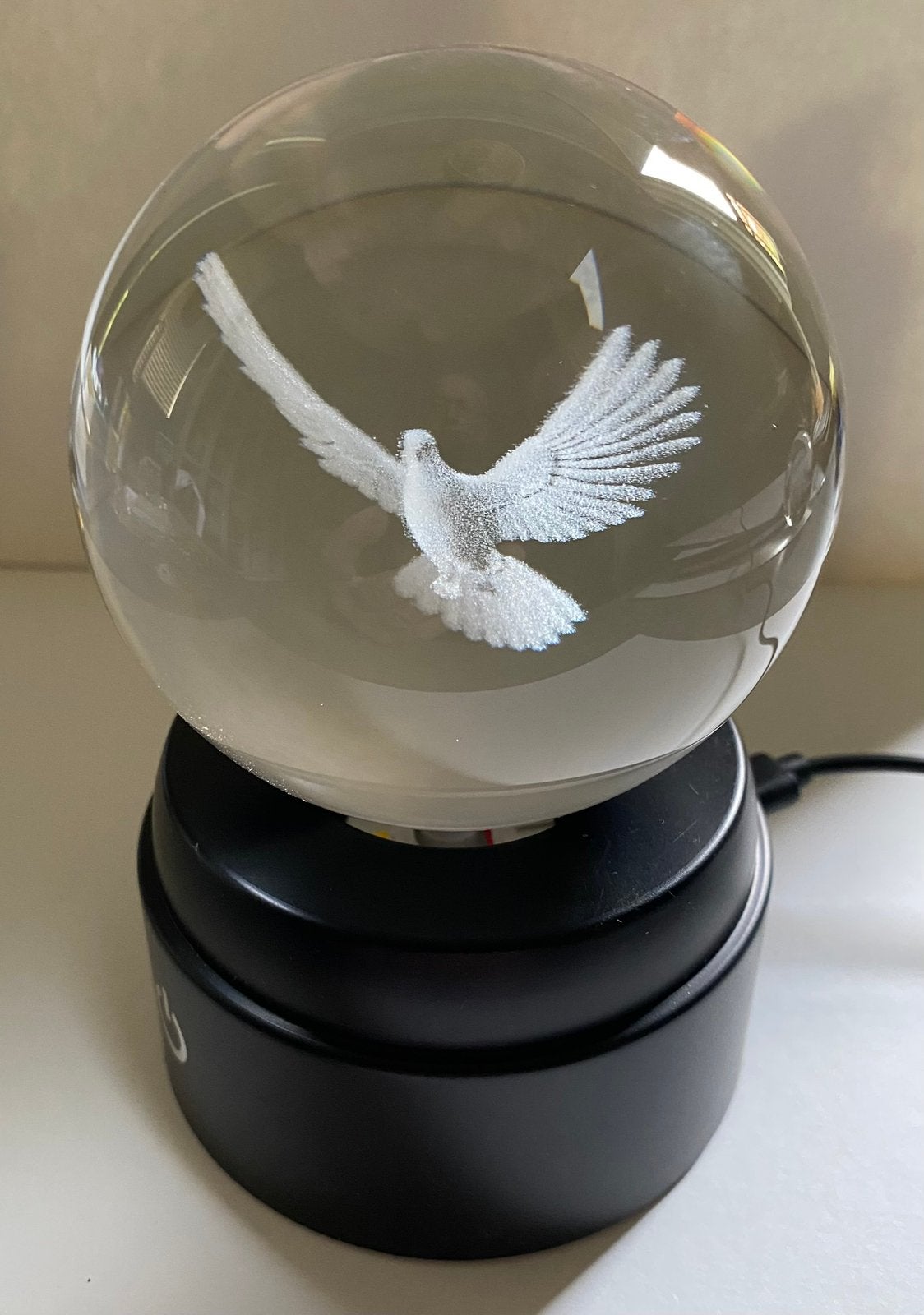 Crystal bol lamp “duif” op draaiende voet, incl. usb kabel, Ophalen of Verzenden