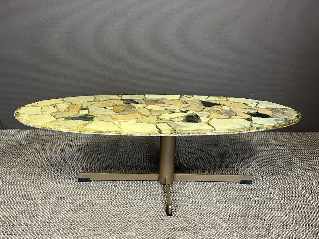 Vintage salontafel met natuursteen, Niet ingevuld, Gebruikt, 100 tot 150 cm, Niet ingevuld