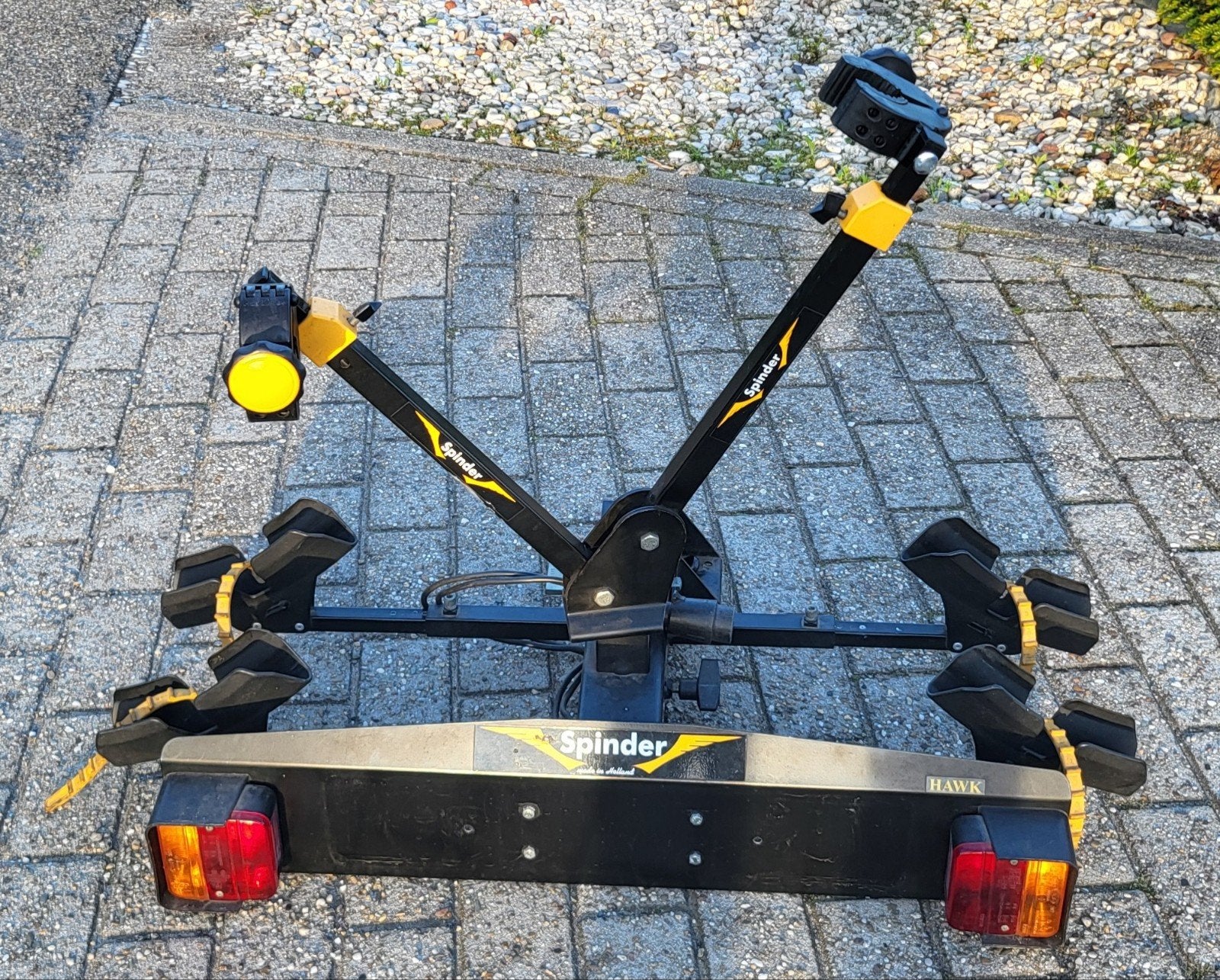 Spinder Hawk fietsendrager voor 2 fietsen, kantelbaar, Ophalen, Gebruikt, 2 fietsen, Trekhaakdrager