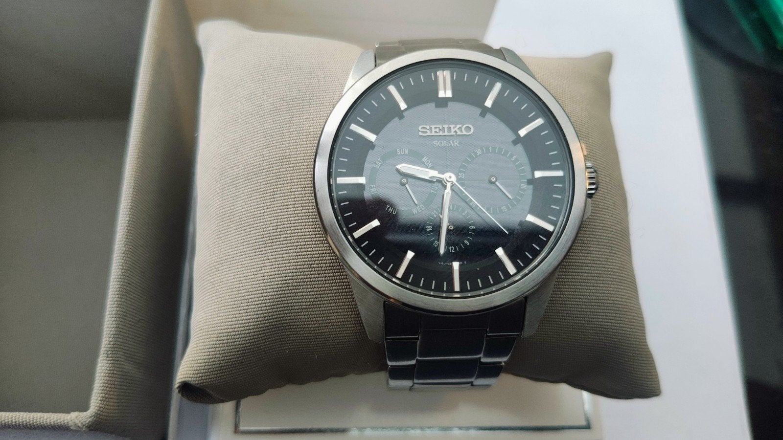 Seiko Solar dag- en datumwijzerplaat, Ophalen, Staal, Polshorloge, Zo goed als nieuw