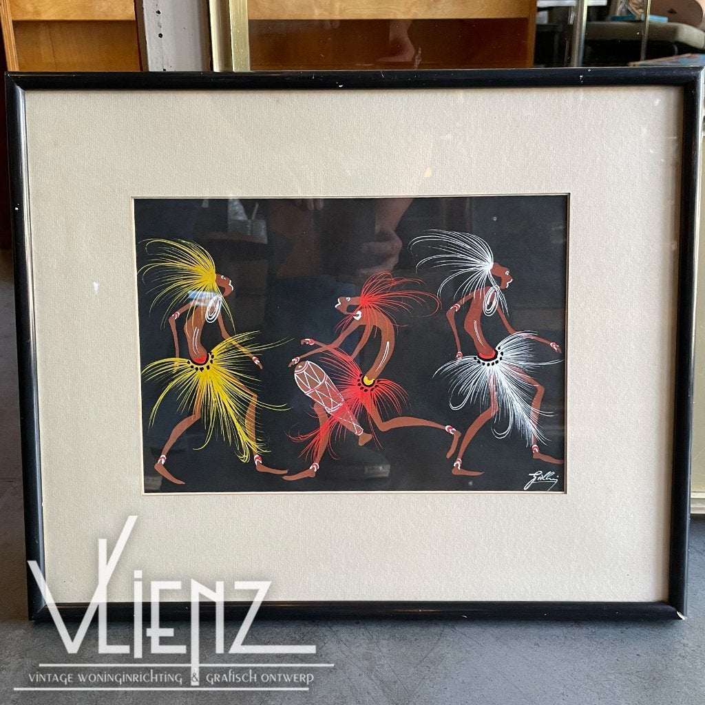 Vintage Afrikaans kunstwerk, kunst, Congo, Ophalen, Schilderij, 38 cm, Afrika