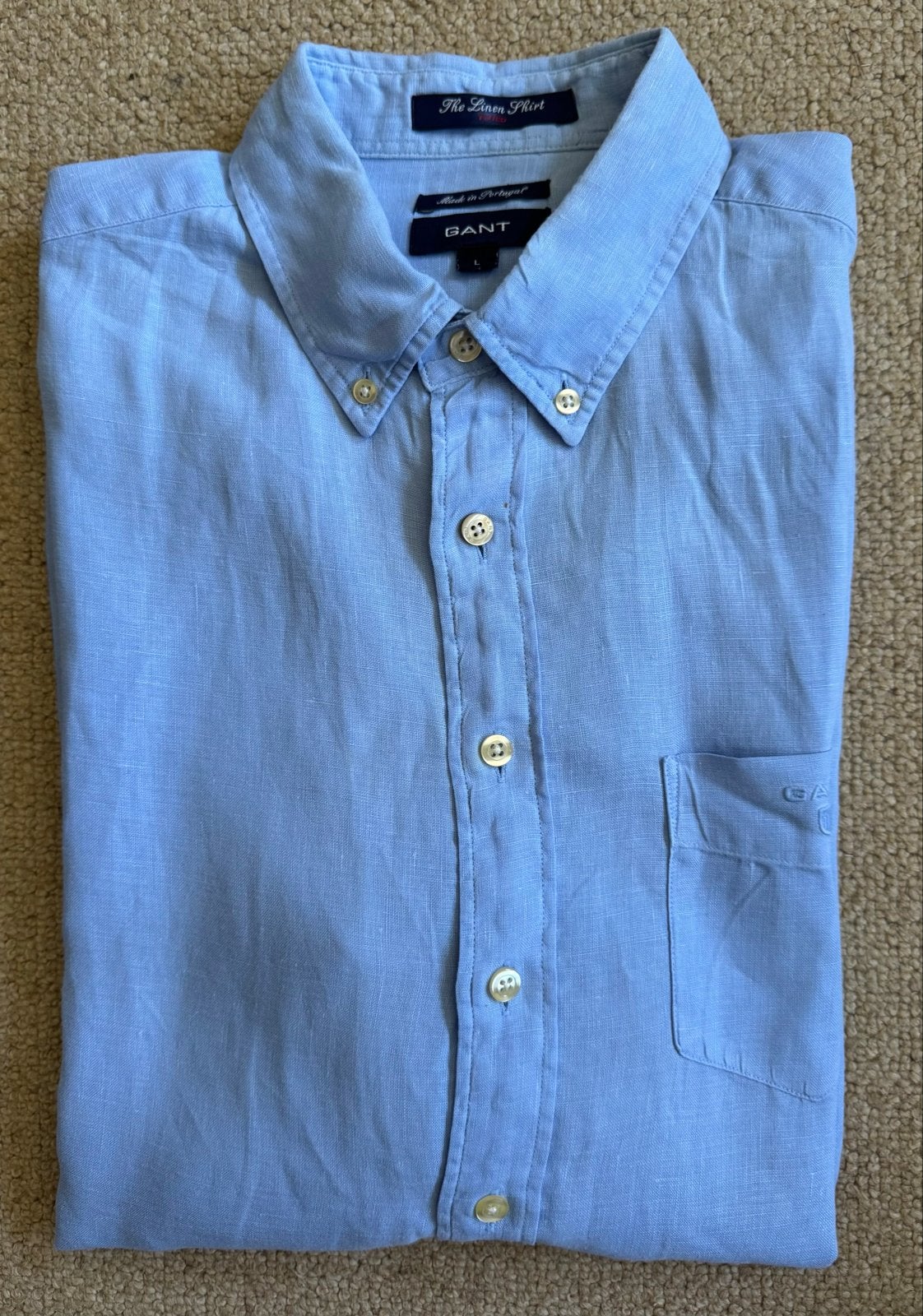 Gant Linnen overhemd - Maat L, Ophalen of Verzenden, Gedragen, Blauw, Halswijdte 41/42 (L)