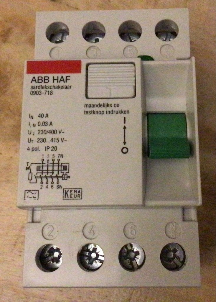 ABB Hafonorm aardlekschakelaar 0903-718 – 4P 3-fase 40A 30mA, Ophalen of Verzenden, Zo goed als nieuw, Schakelaar