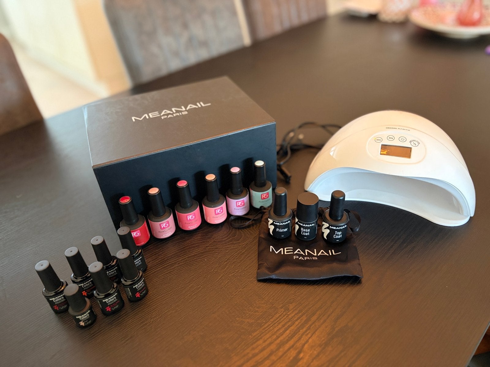 Complete set UV-lamp + gellak + base & topcoat PG & Meanail, Ophalen, Zo goed als nieuw, Overige typen