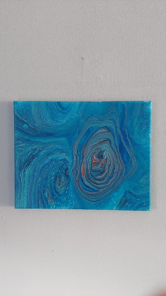 Abstract schilderij blauwe ringen op canvas 30 x 25 cm, Ophalen