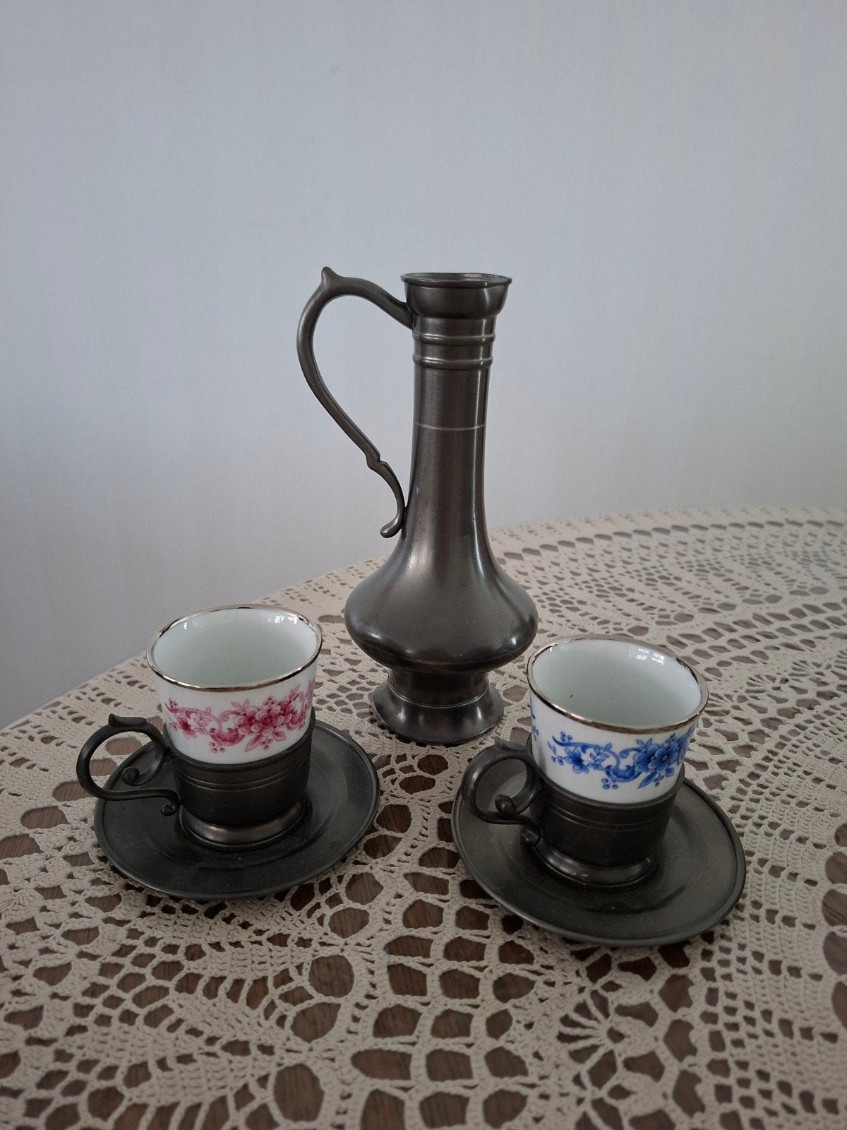 Vintage 94% Etain Zinn Tinnen Koffie/Theeservies, Antiek en Kunst, Ophalen of Verzenden