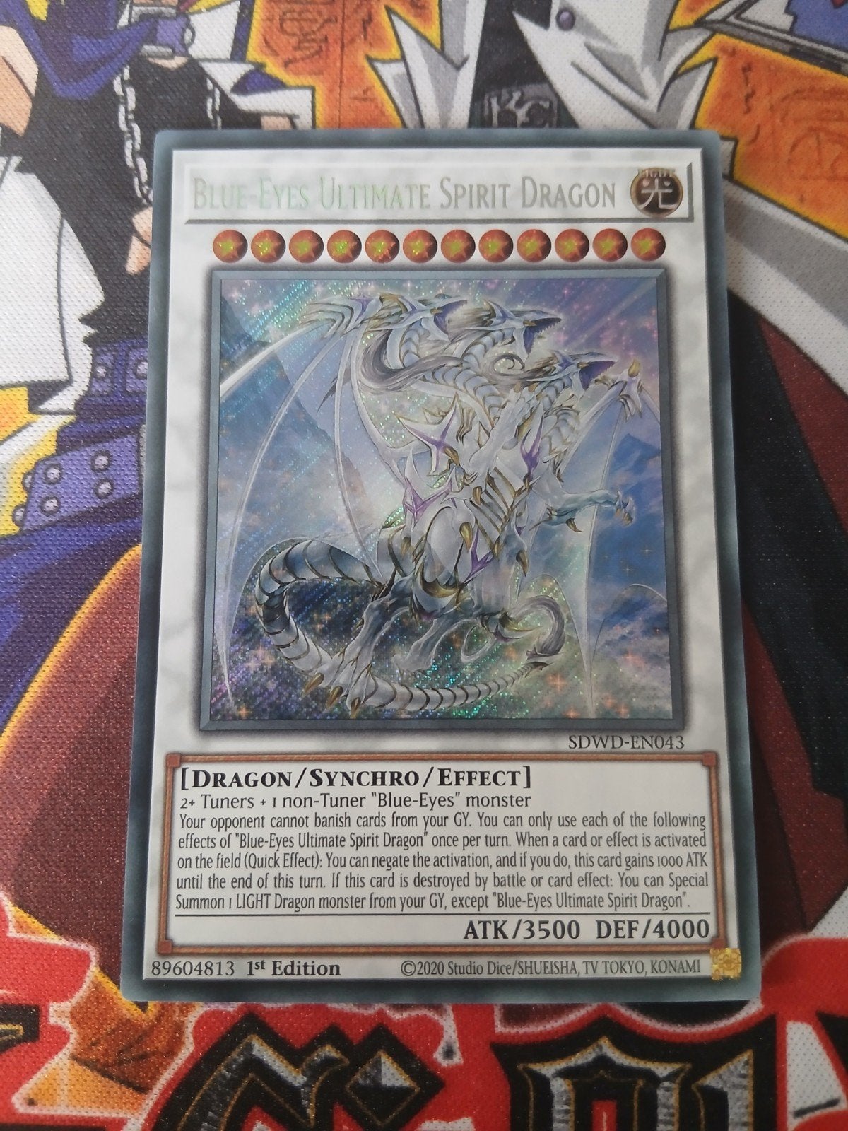 Blue-Eyes Ultimate Spirit Dragon - Secret Rare SDWD Yu-Gi-Oh, Hobby en Vrije tijd, Ophalen, Zo goed als nieuw, Foil