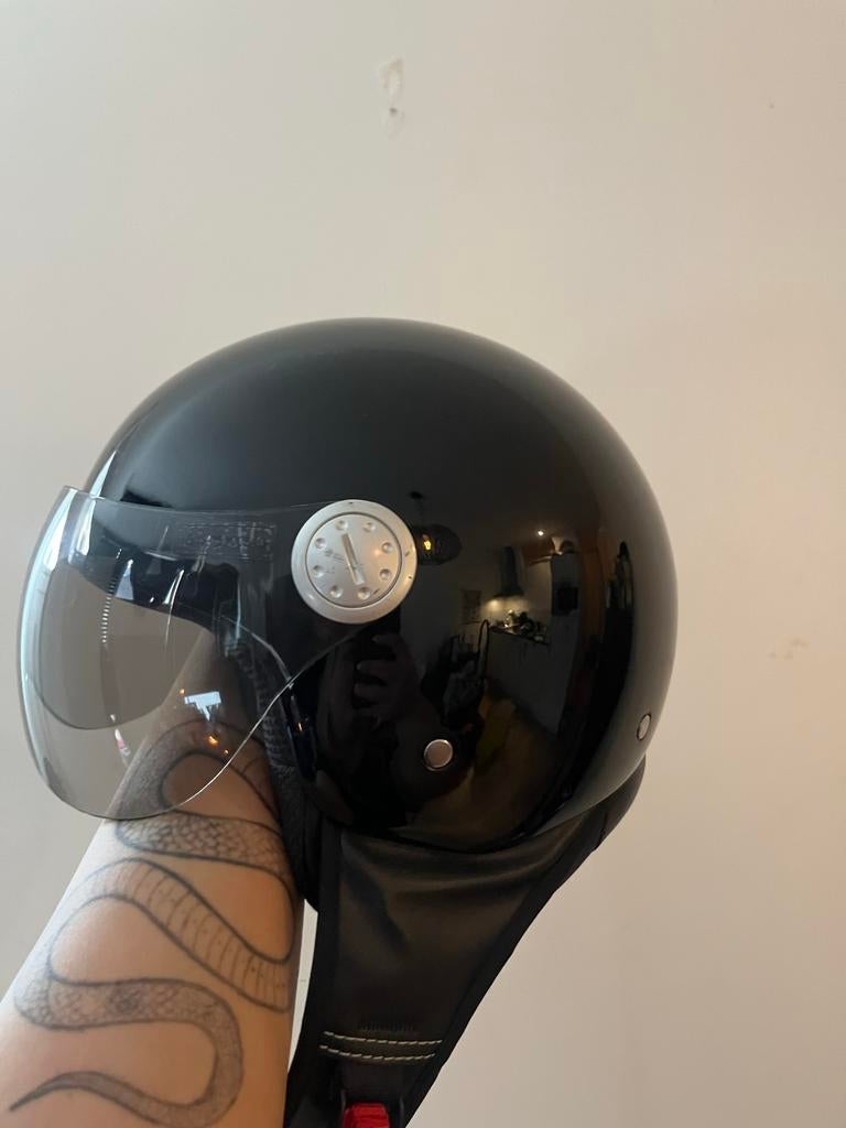 Zwarte scooterhelm met vizier - Maat XL, Fietsen en Brommers, Brommerhelmen, Ophalen, Zo goed als nieuw, Extra large of groter