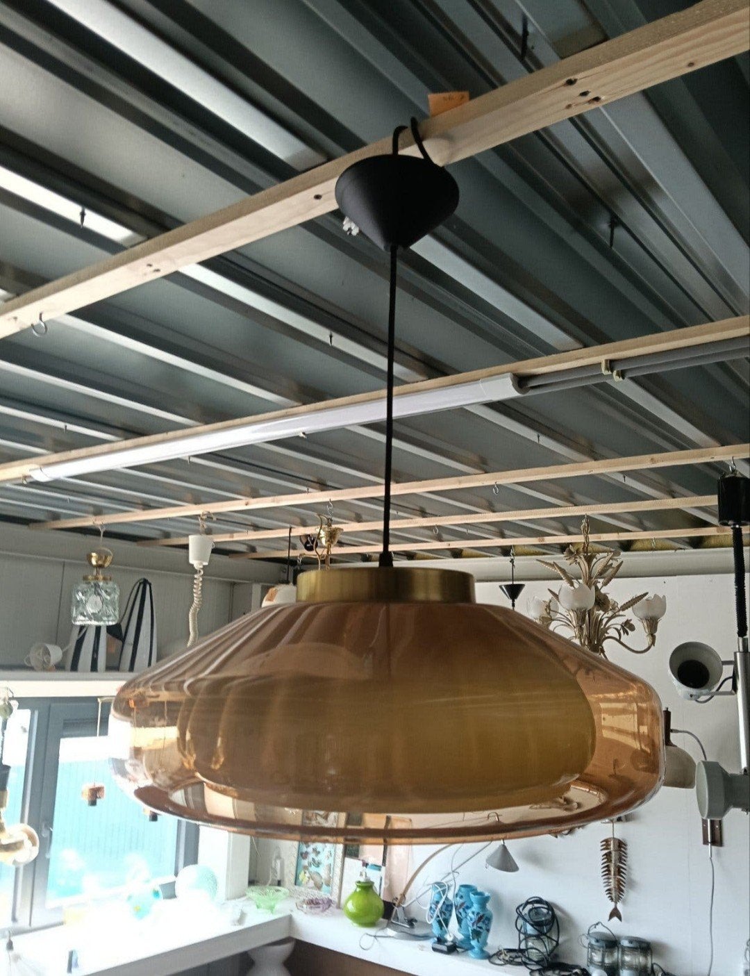 Vintage Plexiglas Hanglamp - Amberkleurig Design, Ophalen of Verzenden