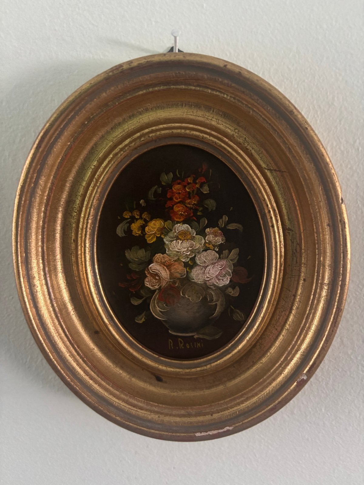 Ovaal schilderij op koper: Bloemenstilleven, Ophalen