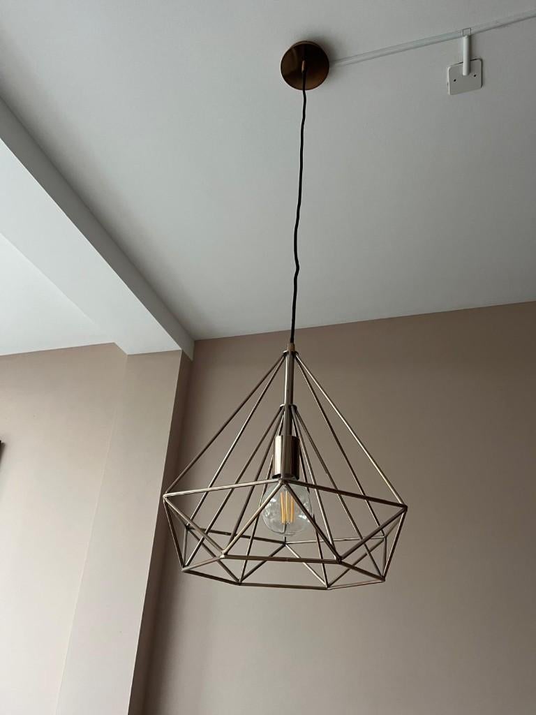 2 hanglampen (rosé goud), Huis en Inrichting, Lampen | Hanglampen, Ophalen, Zo goed als nieuw, Metaal, Minder dan 50 cm