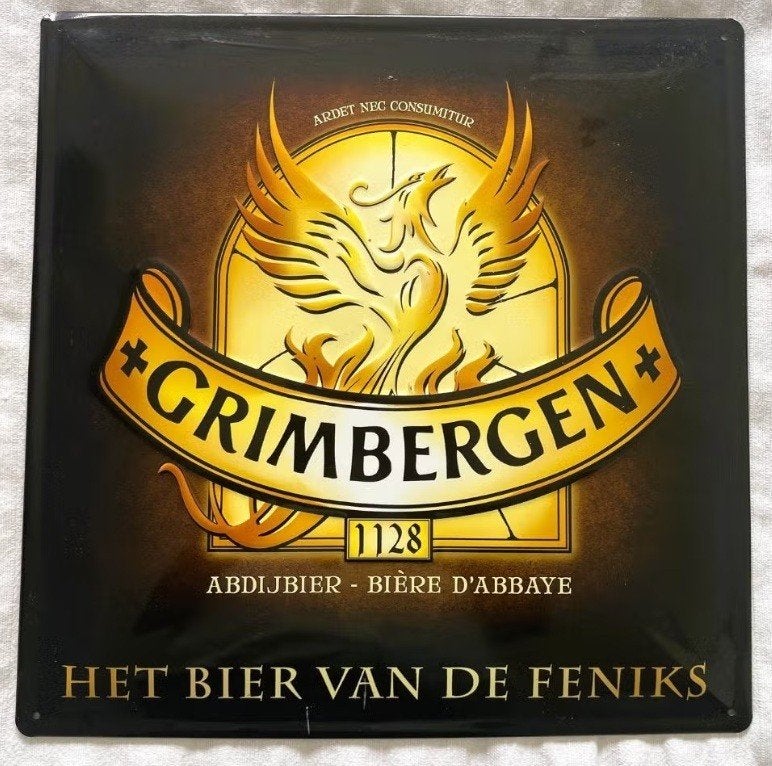 Grimbergen: het bier van de Feniks - metalen wandbord - 2010, Ophalen of Verzenden, Zo goed als nieuw, Reclamebord, Plaat of Schild