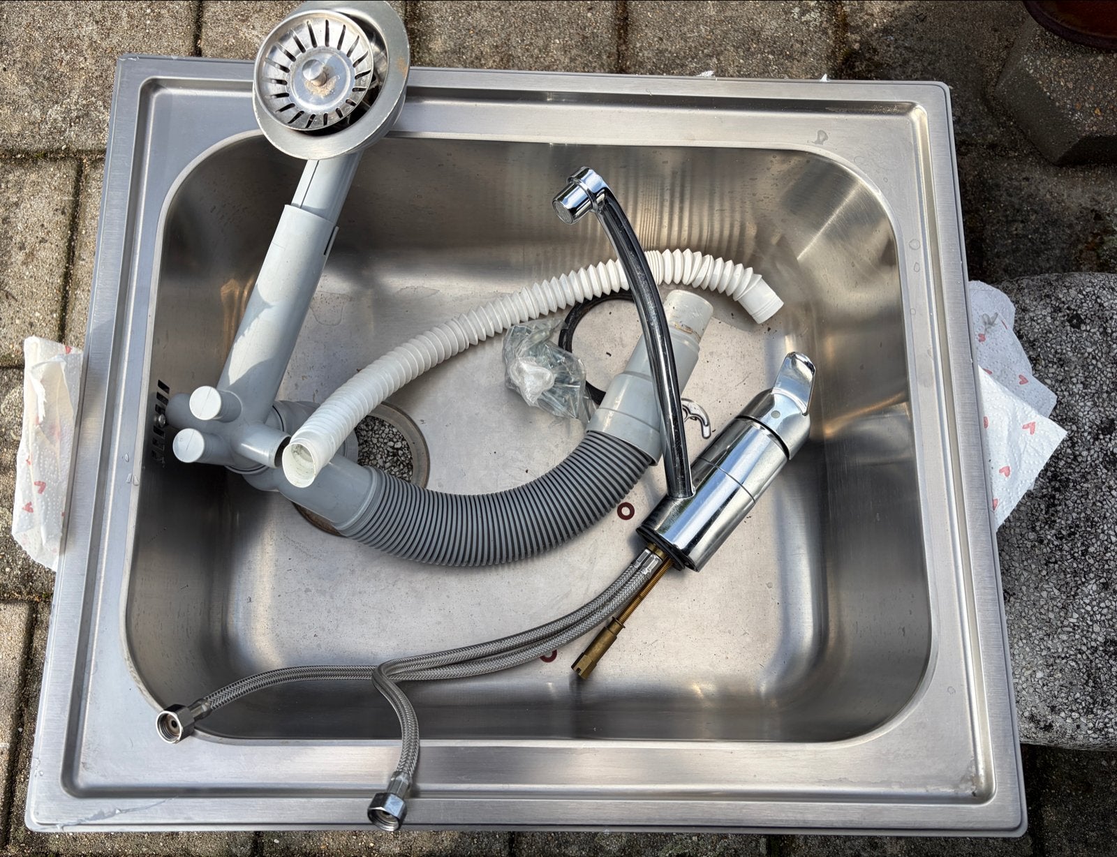 RVS spoelbak IKEA met Grohe kraan en afvoer, Ophalen, Grohe, Zilver, Metaal