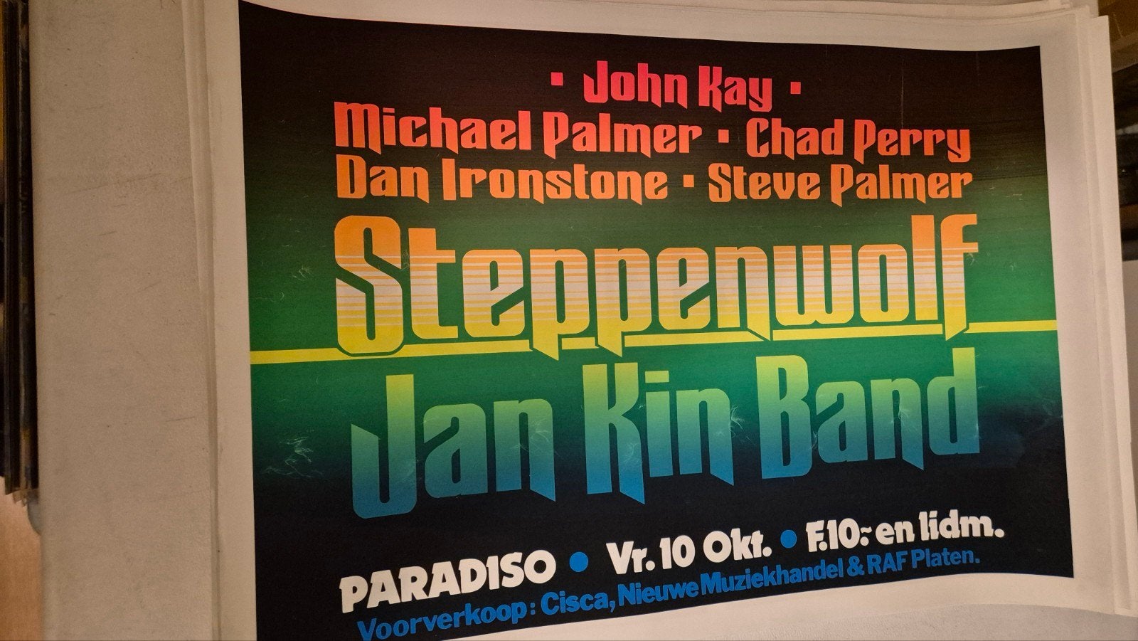 Steppenwolf & Jan Kin Band Paradiso Concert Poster, Verzamelen, Posters, Verzenden, Zo goed als nieuw, Muziek
