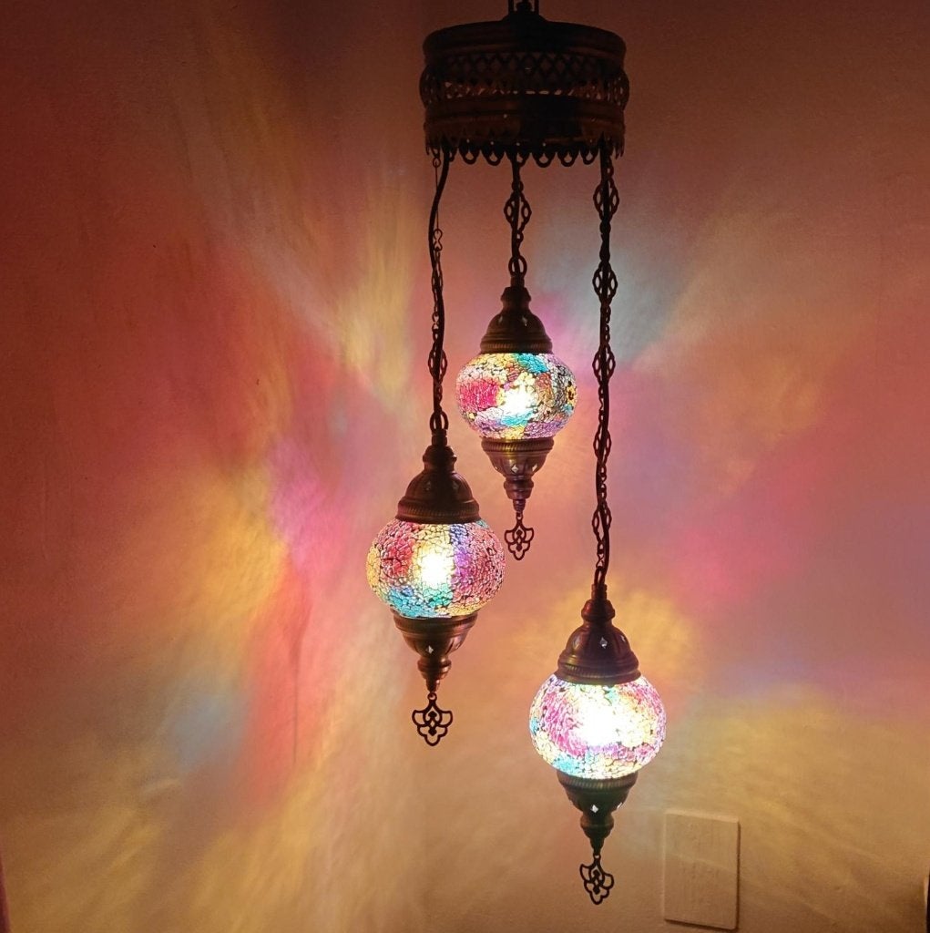 Oosterse Arabische Marrakech glasmozaiek kroonluchters set 3, Oosters Arabisch 1001nacht Boho Ibiza Marrakech Marokkaans Turks