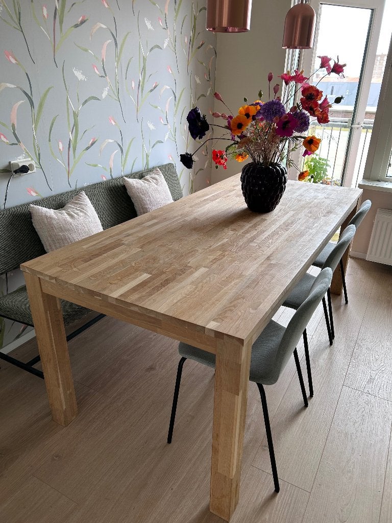 WOOOD massief houten eettafel onbehandeld eik, Ophalen, Gebruikt, Eikenhout, 200 cm of meer