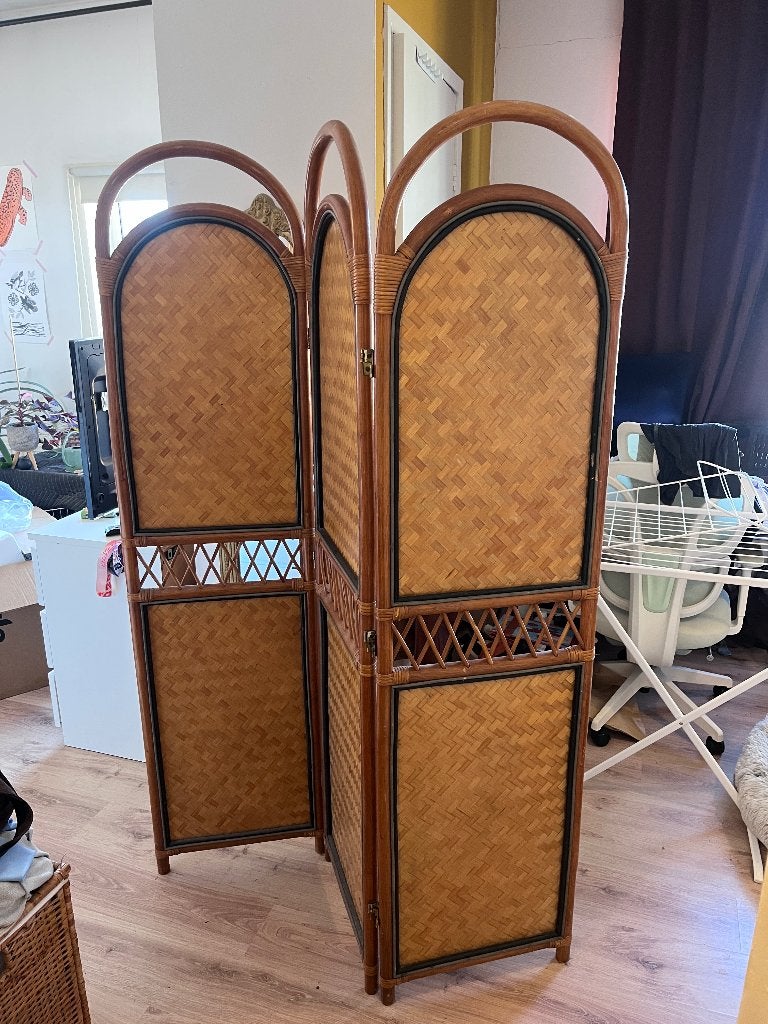 Vintage Rotan Kamerscherm / Paravent (3-delig) – Boho Style, Huis en Inrichting, Ophalen, Zo goed als nieuw