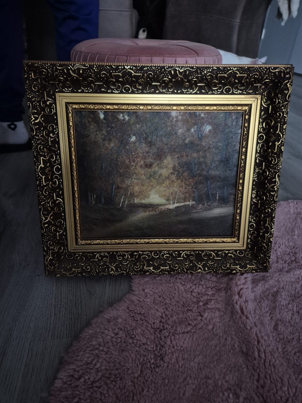 Antiek Schilderij: Bosgezicht met Gouden Lijst, Doek, Ophalen of Verzenden, Landschap, Olieverf