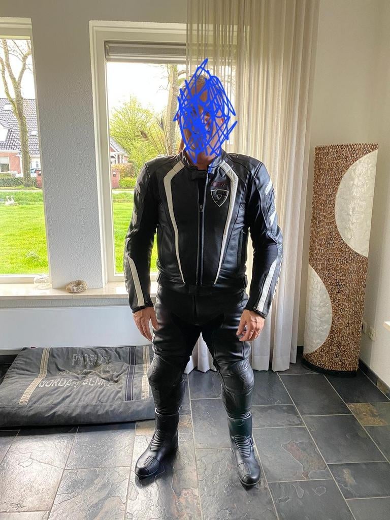 Revit leren Motorjas (52) en Broek (48 short) leren motorpak, REV'IT!, Ophalen of Verzenden, Tweedehands, Heren