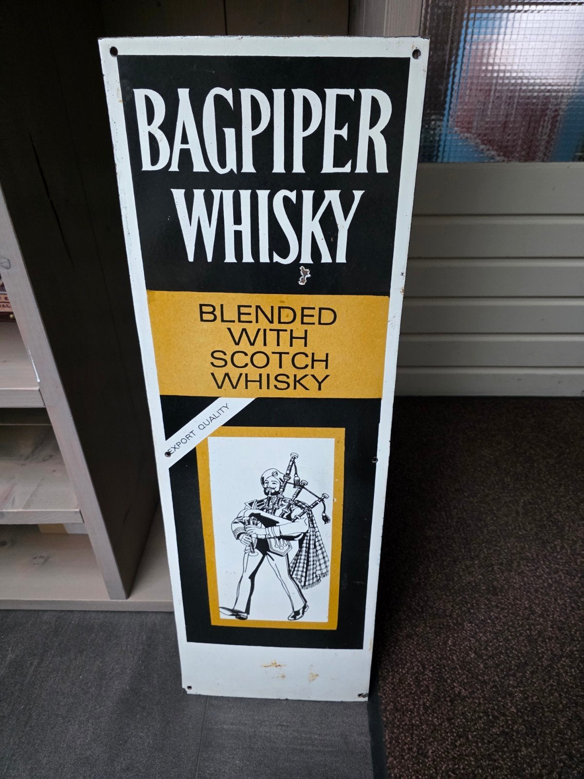 Emaille reclamebord Bagpiper Whisky, afm. 91,5 x 30,5 cm, Ophalen, Gebruikt, Frankrijk, Overige typen