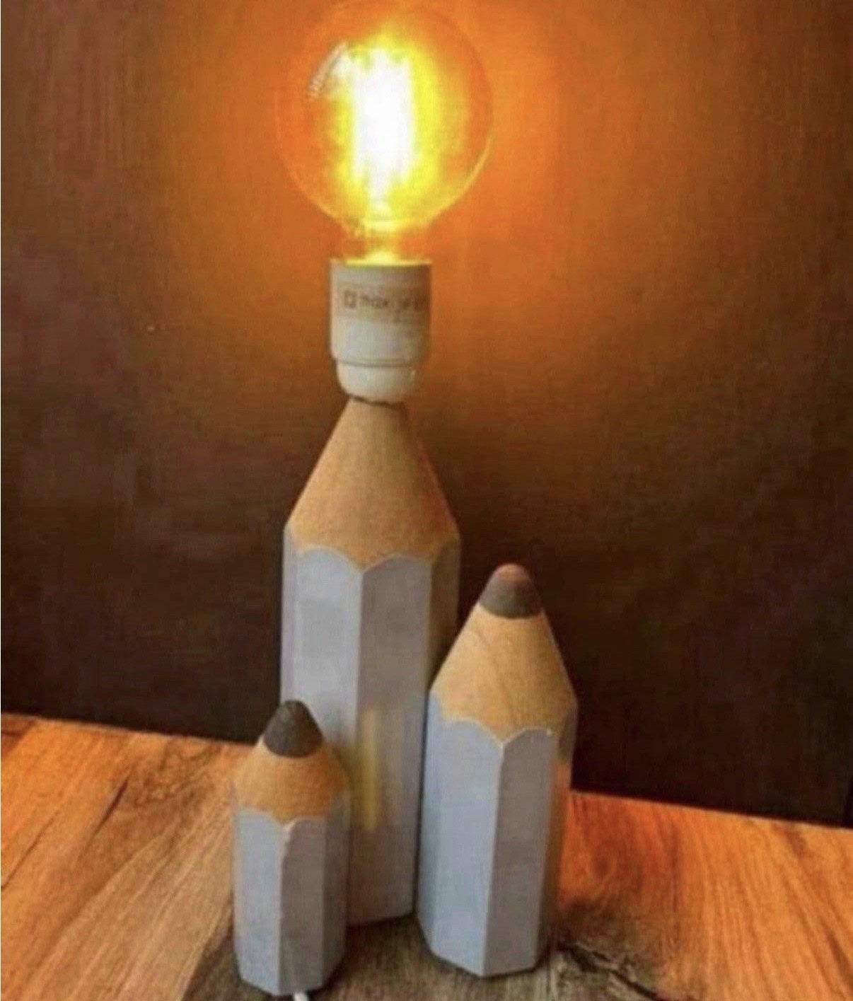 Vintage unieke potlood lamp, Ophalen of Verzenden, Zo goed als nieuw, Hout, Vintage