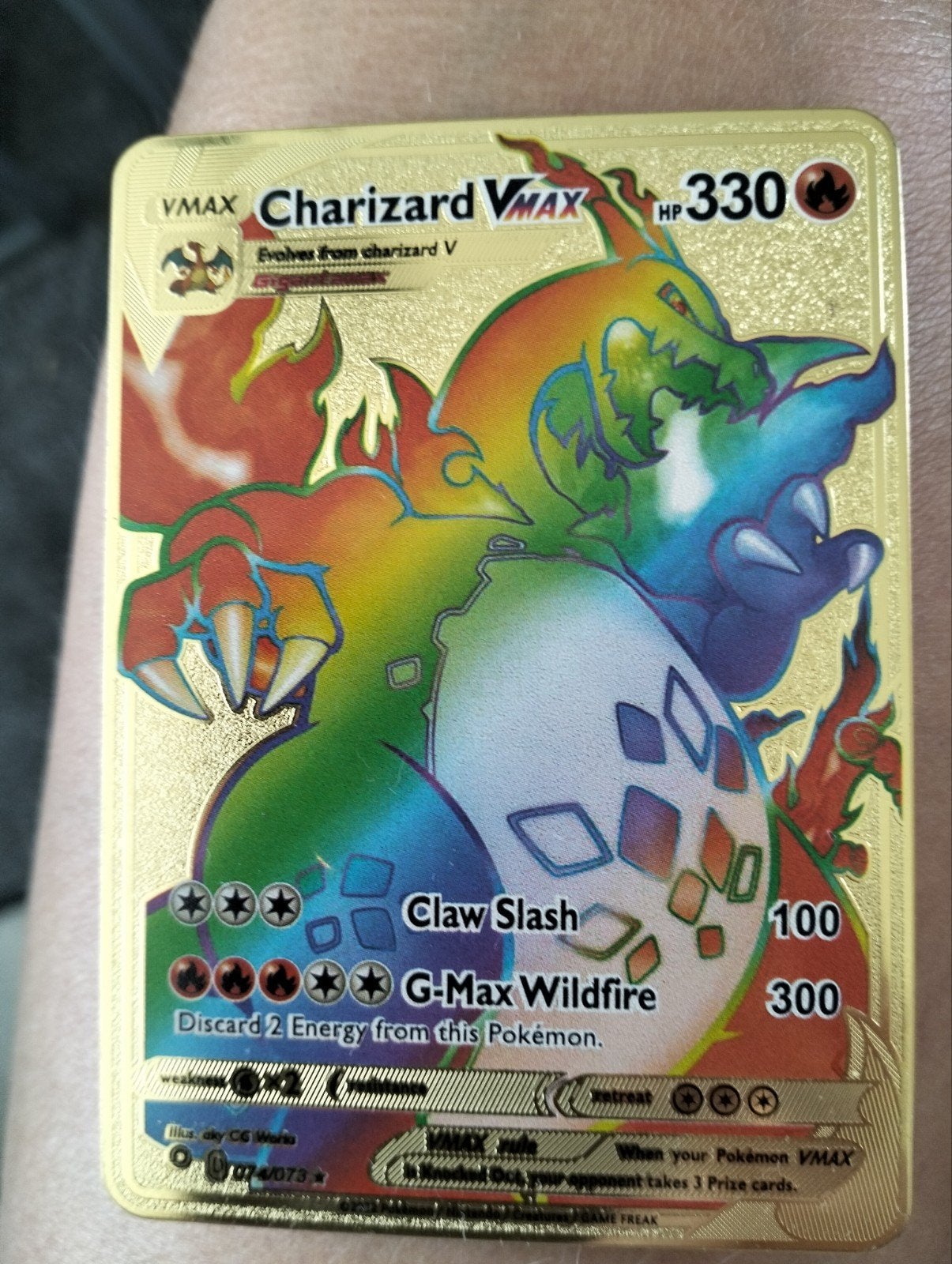 Gouden Charizard VMAX Pokémon Kaart - Zeldzaam, Ophalen of Verzenden, Zo goed als nieuw, Losse kaart