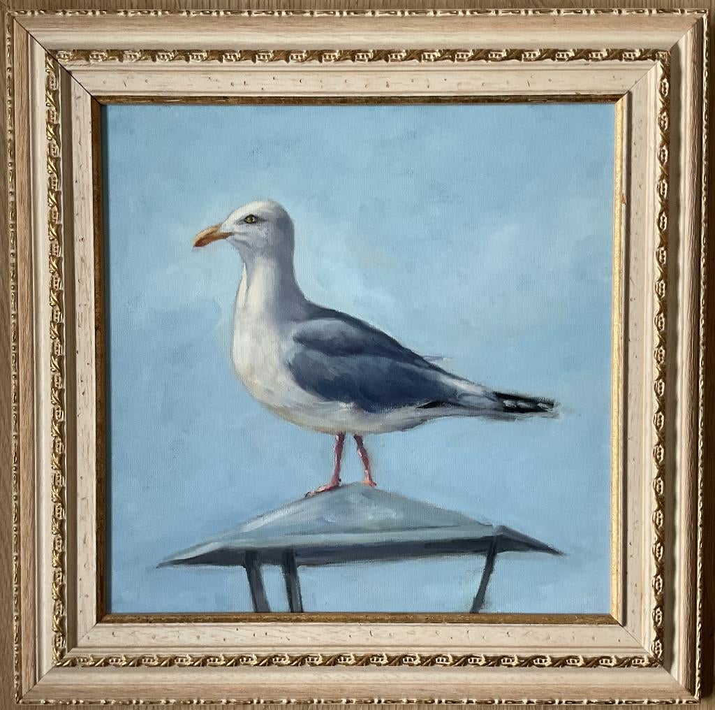 Hans Mijnsbergen (1945) - Meeuw op lantaarnpaal, Ophalen of Verzenden