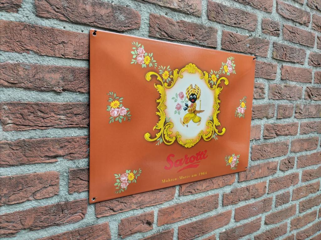 Sarotti emaille reclamebord, Verzamelen, Merken en Reclamevoorwerpen, Ophalen of Verzenden, Gebruikt, Reclamebord